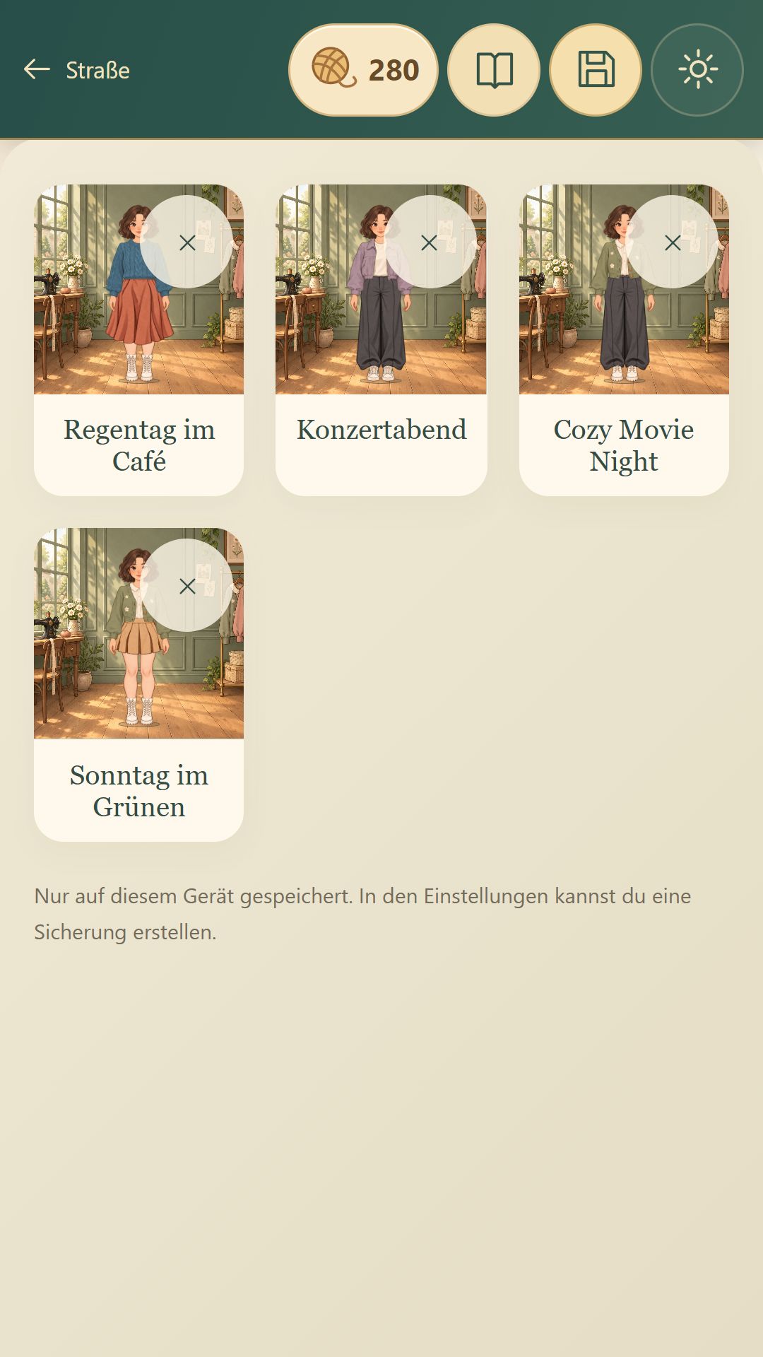 Gespeicherte Looks im persönlichen Fadenfable-Lookbook